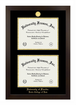 University of Florida Levin College of Law Double Diploma Frame in Manhattan Espresso with Black & Gold Mats for document: 8 1/2"h x 11"w  , document: 8 1/2"h x 11"w  