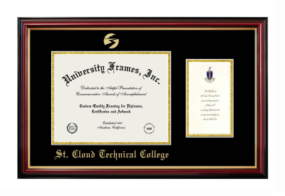 St. Cloud Technical College Diploma with Announcement Frame in Petite Mahogany with Gold Trim with Black & Gold Mats for document: 8 1/2"h x 11"w  , diploma: 7"h x 4"w  