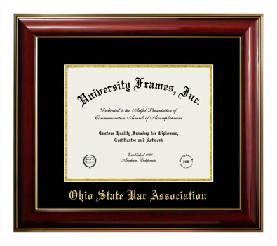 Ohio State Bar Association Diploma Frame in Classic Mahogany with Gold Trim with Black & Gold Mats for document: 8 1/2"h x 11"w  