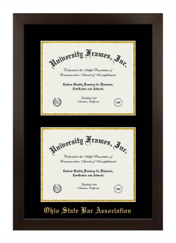 Ohio State Bar Association Double Diploma Frame in Manhattan Espresso with Black & Gold Mats for document: 8 1/2"h x 11"w  , document: 8 1/2"h x 11"w  
