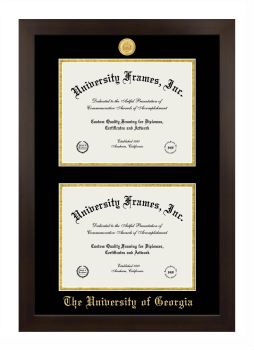 The University of Georgia Double Diploma Frame in Manhattan Espresso with Black & Gold Mats for document: 8 1/2"h x 11"w  , document: 8 1/2"h x 11"w  