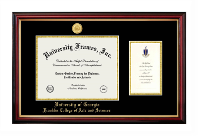 The University of Georgia Franklin College of Arts and Sciences Diploma with Announcement Frame in Petite Mahogany with Gold Trim with Black & Gold Mats for document: 8 1/2"h x 11"w  , diploma: 7"h x 4"w  