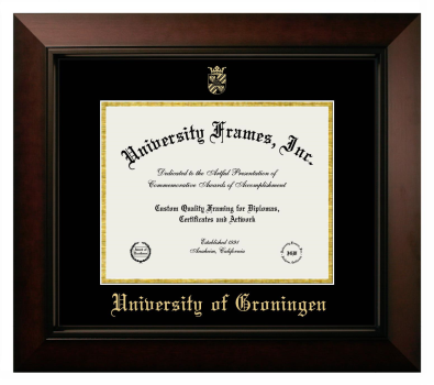 University of Groningen Diploma Frame in Legacy Black Cherry with Black & Gold Mats for document: 8 1/2"h x 11"w  