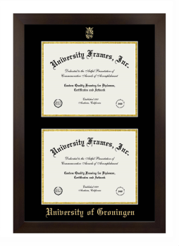 University of Groningen Double Diploma Frame in Manhattan Espresso with Black & Gold Mats for document: 8 1/2"h x 11"w  , document: 8 1/2"h x 11"w  
