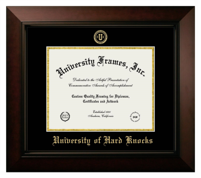 University of Hard Knocks Diploma Frame in Legacy Black Cherry with Black & Gold Mats for document: 8 1/2"h x 11"w  