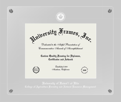 University of Hawai'i at Hilo College of Agriculture Forestry and Natural Resource Management Lucent Clear-over-Clear Frame in Lucent Clear Moulding with Lucent Clear Mat for document: 8 1/2"h x 11"w  
