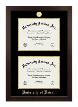 University of Hawaii Double Diploma Frame in Manhattan Espresso with Black & Gold Mats for document: 8 1/2"h x 11"w  , document: 8 1/2"h x 11"w  