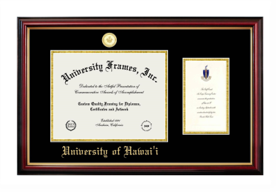 University of Hawaii Diploma with Announcement Frame in Petite Mahogany with Gold Trim with Black & Gold Mats for document: 8 1/2"h x 11"w  , diploma: 7"h x 4"w  