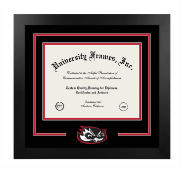 University of Hawaii - West Oahu Logo Mat Frame in Manhattan Black with Black & Red Mats for document: 8 1/2"h x 11"w  