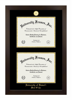 University of Hawaii - West Oahu Double Diploma Frame in Manhattan Espresso with Black & Gold Mats for document: 8 1/2"h x 11"w  , document: 8 1/2"h x 11"w  