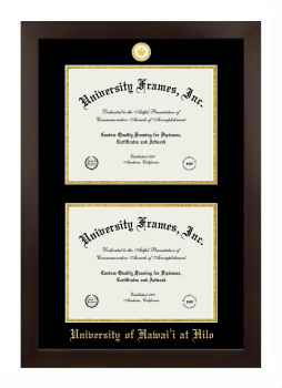 University of Hawaii at Hilo Double Diploma Frame in Manhattan Espresso with Black & Gold Mats for document: 8 1/2"h x 11"w  , document: 8 1/2"h x 11"w  
