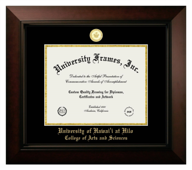 University of Hawaii at Hilo College of Arts and Sciences Diploma Frame in Legacy Black Cherry with Black & Gold Mats for document: 8 1/2"h x 11"w  
