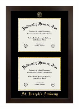 St. Joseph's Academy Double Diploma Frame in Manhattan Espresso with Black & Gold Mats for document: 8 1/2"h x 11"w  , document: 8 1/2"h x 11"w  