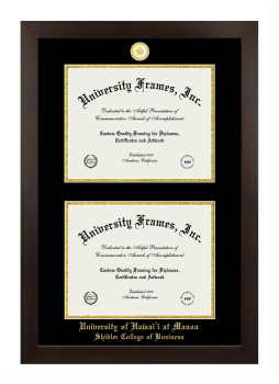 University of Hawaii at Manoa Shidler College of Business Double Diploma Frame in Manhattan Espresso with Black & Gold Mats for document: 8 1/2"h x 11"w  , document: 8 1/2"h x 11"w  