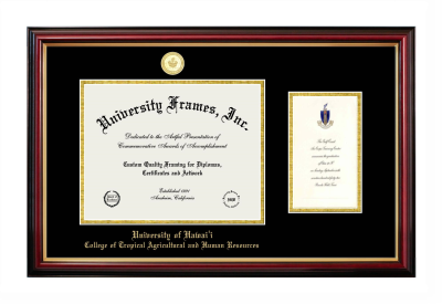 University of Hawaii College of Tropical Agricultural and Human Resources Diploma with Announcement Frame in Petite Mahogany with Gold Trim with Black & Gold Mats for document: 8 1/2"h x 11"w  , diploma: 7"h x 4"w  