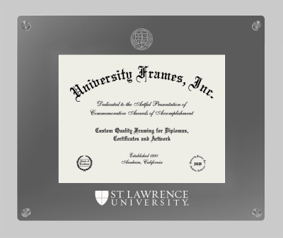 St. Lawrence University Lucent Clear-over-Smoke Frame in Lucent Smoke Moulding with Lucent Smoke Mat for document: 8 1/2"h x 11"w  