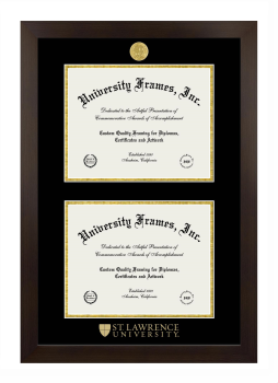 St. Lawrence University Double Diploma Frame in Manhattan Espresso with Black & Gold Mats for document: 8 1/2"h x 11"w  , document: 8 1/2"h x 11"w  