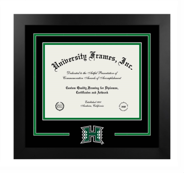 University of Hawaii School of Travel Industry Management Logo Mat Frame in Manhattan Black with Black & Kelly Green Mats for document: 8 1/2"h x 11"w  