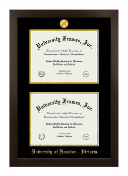University of Houston - Victoria Double Diploma Frame in Manhattan Espresso with Black & Gold Mats for document: 8 1/2"h x 11"w  , document: 8 1/2"h x 11"w  