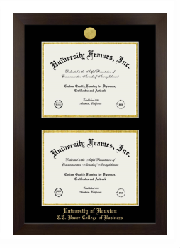 University of Houston C.T. Bauer College of Business Double Diploma Frame in Manhattan Espresso with Black & Gold Mats for document: 8 1/2"h x 11"w  , document: 8 1/2"h x 11"w  