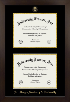 St. Mary’s Seminary & University Double Diploma Frame in Manhattan Espresso with Black & Gold Mats for document: 8 1/2"h x 11"w  , document: 8 1/2"h x 11"w  