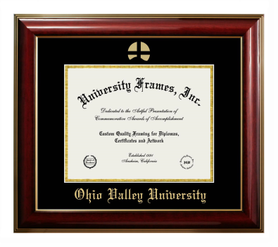 Ohio Valley University Diploma Frame in Classic Mahogany with Gold Trim with Black & Gold Mats for document: 8 1/2"h x 11"w  