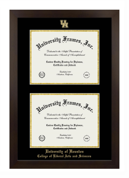 University of Houston College of Liberal Arts and Sciences Double Diploma Frame in Manhattan Espresso with Black & Gold Mats for document: 8 1/2"h x 11"w  , document: 8 1/2"h x 11"w  