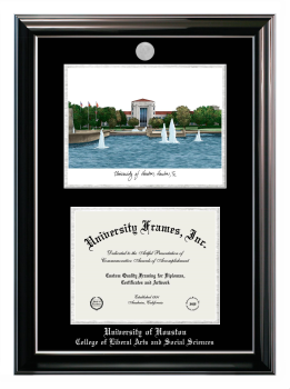University of Houston College of Liberal Arts and Social Sciences Double Opening with Campus Image (Stacked) Frame in Classic Ebony with Silver Trim with Black & Silver Mats for document: 8 1/2"h x 11"w  