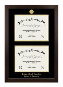 University of Houston College of Optometry Double Diploma Frame in Manhattan Espresso with Black & Gold Mats for document: 8 1/2"h x 11"w  , document: 8 1/2"h x 11"w  