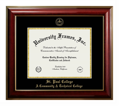 St. Paul College A Community & Technical College Diploma Frame in Classic Mahogany with Gold Trim with Black & Gold Mats for document: 8 1/2"h x 11"w  