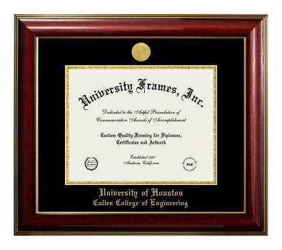 University of Houston Cullen College of Engineering Diploma Frame in Classic Mahogany with Gold Trim with Black & Gold Mats for document: 8 1/2"h x 11"w  