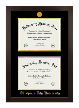 Oklahoma City University Double Diploma Frame in Manhattan Espresso with Black & Gold Mats for document: 8 1/2"h x 11"w  , document: 8 1/2"h x 11"w  