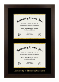 University of Houston Downtown Double Diploma Frame in Manhattan Espresso with Black & Gold Mats for document: 8 1/2"h x 11"w  , document: 8 1/2"h x 11"w  