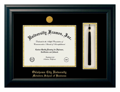 Oklahoma City University Meinders School of Business Diploma with Tassel Box Frame in Satin Black with Black & Gold Mats for document: 8 1/2"h x 11"w  