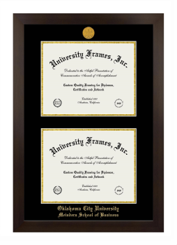Oklahoma City University Meinders School of Business Double Diploma Frame in Manhattan Espresso with Black & Gold Mats for document: 8 1/2"h x 11"w  , document: 8 1/2"h x 11"w  