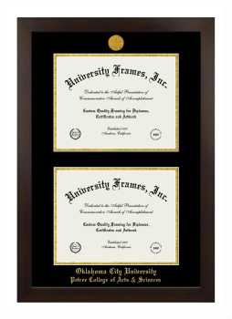 Oklahoma City University Petree College of Arts & Sciences Double Diploma Frame in Manhattan Espresso with Black & Gold Mats for document: 8 1/2"h x 11"w  , document: 8 1/2"h x 11"w  