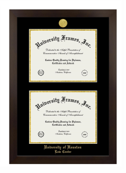 University of Houston Law Center Double Diploma Frame in Manhattan Espresso with Black & Gold Mats for document: 8 1/2"h x 11"w  , document: 8 1/2"h x 11"w  