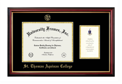 St. Thomas Aquinas College Diploma with Announcement Frame in Petite Mahogany with Gold Trim with Black & Gold Mats for document: 8 1/2"h x 11"w  , diploma: 7"h x 4"w  