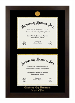 Oklahoma City University School of Law Double Diploma Frame in Manhattan Espresso with Black & Gold Mats for document: 8 1/2"h x 11"w  , document: 8 1/2"h x 11"w  