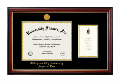 Oklahoma City University School of Law Diploma with Announcement Frame in Petite Mahogany with Gold Trim with Black & Gold Mats for document: 8 1/2"h x 11"w  , diploma: 7"h x 4"w  