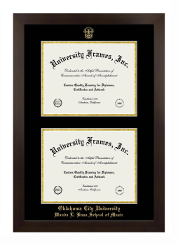 Oklahoma City University Wanda L. Bass School of Music Double Diploma Frame in Manhattan Espresso with Black & Gold Mats for document: 8 1/2"h x 11"w  , document: 8 1/2"h x 11"w  