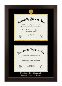 Oklahoma City University Wimberly School of Religion Double Diploma Frame in Manhattan Espresso with Black & Gold Mats for document: 8 1/2"h x 11"w  , document: 8 1/2"h x 11"w  