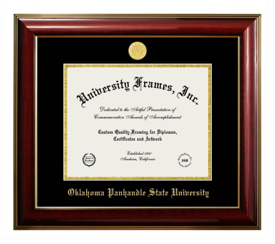 Oklahoma Panhandle State University Diploma Frame in Classic Mahogany with Gold Trim with Black & Gold Mats for document: 8 1/2"h x 11"w  