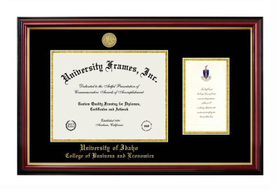 University of Idaho College of Business and Economics Diploma with Announcement Frame in Petite Mahogany with Gold Trim with Black & Gold Mats for document: 8 1/2"h x 11"w  , diploma: 7"h x 4"w  