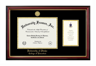 University of Idaho College of Education Diploma with Announcement Frame in Petite Mahogany with Gold Trim with Black & Gold Mats for document: 8 1/2"h x 11"w  , diploma: 7"h x 4"w  
