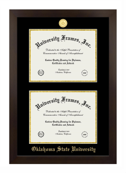 Oklahoma State University Double Diploma Frame in Manhattan Espresso with Black & Gold Mats for document: 8 1/2"h x 11"w  , document: 8 1/2"h x 11"w  