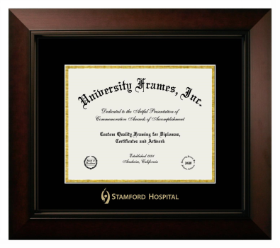 Stamford Hospital Diploma Frame in Legacy Black Cherry with Black & Gold Mats for document: 8 1/2"h x 11"w  