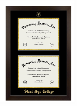 Stanbridge College Double Diploma Frame in Manhattan Espresso with Black & Gold Mats for document: 8 1/2"h x 11"w  , document: 8 1/2"h x 11"w  