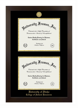 University of Idaho College of Natural Resources Double Diploma Frame in Manhattan Espresso with Black & Gold Mats for document: 8 1/2"h x 11"w  , document: 8 1/2"h x 11"w  