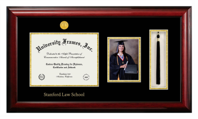Stanford Law School Diploma with 5 x 7 Portrait & Tassel Box Frame in Classic Mahogany with Black & Gold Mats for document: 8 1/2"h x 11"w  